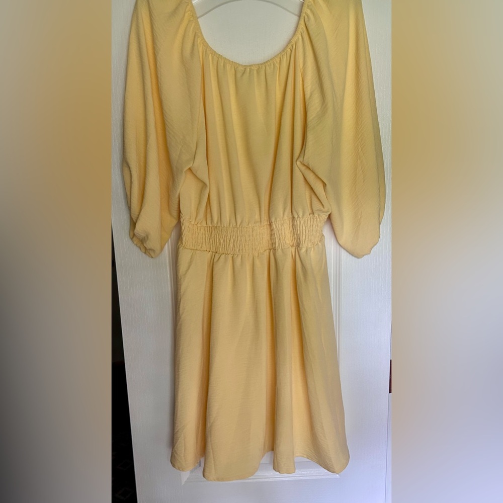 SABRINA LAUREN Butter Yellow Puff Sleeve Sweetheart Peasant Dress Cottage | Sz L - Picture 9 of 12